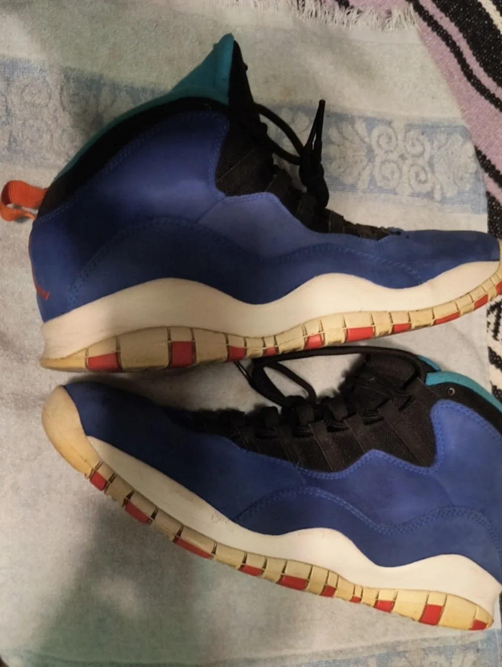 Jordan Blue Black Teal Sneakers with Orange Pull Tab